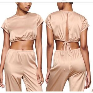 Skims Shine Satin Woven Crop Top NWT